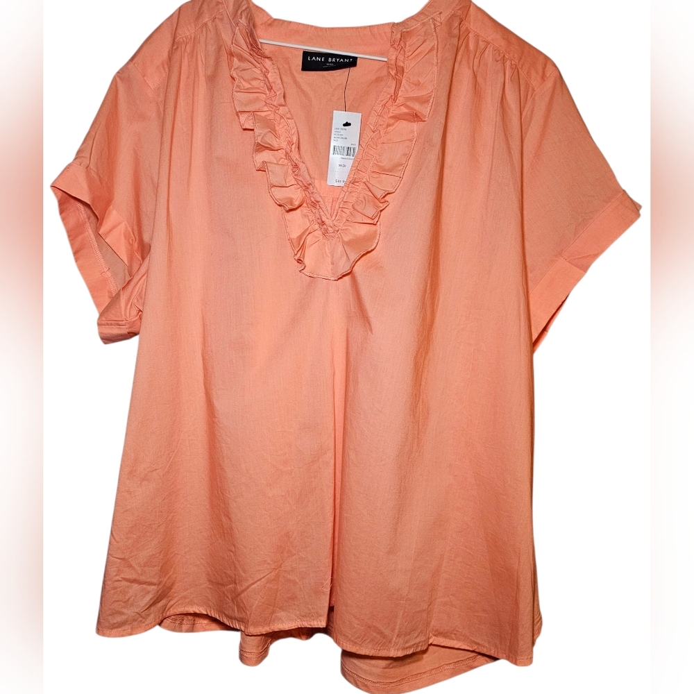 Lane Bryant Women's Shirt Size 18 20 Peach Orange Ruffle Blouse New $49